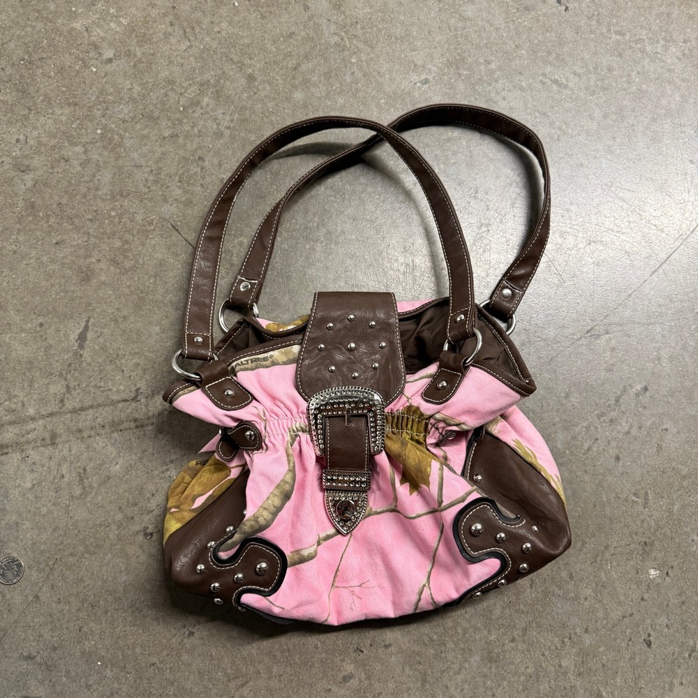 Realtree Pink Camo Hobo Bag Rhinestone Western Buckle Brown Studded Shoulder Bag